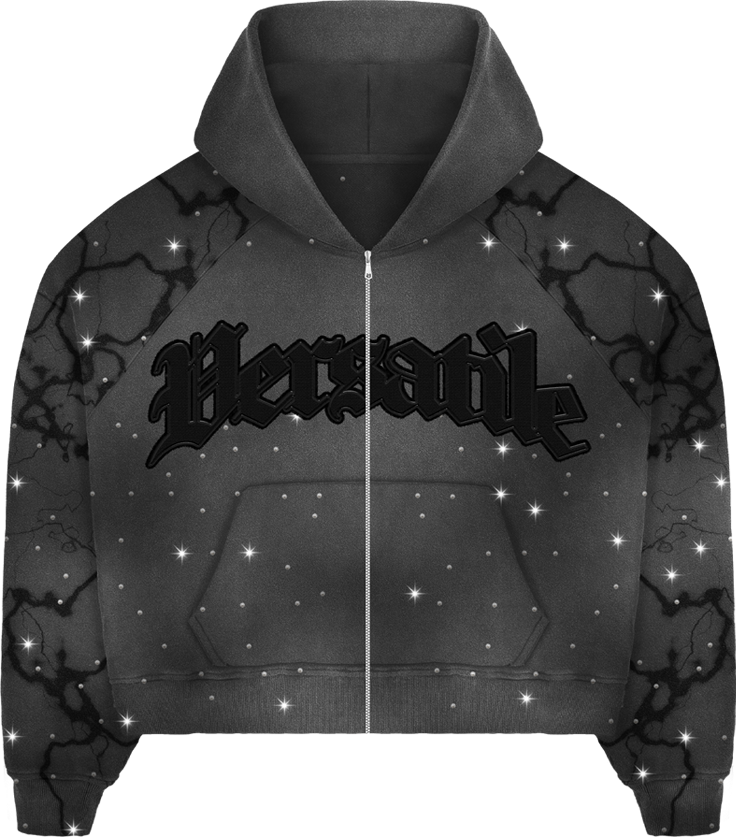 GREY BLING ZIP UP HOODIE