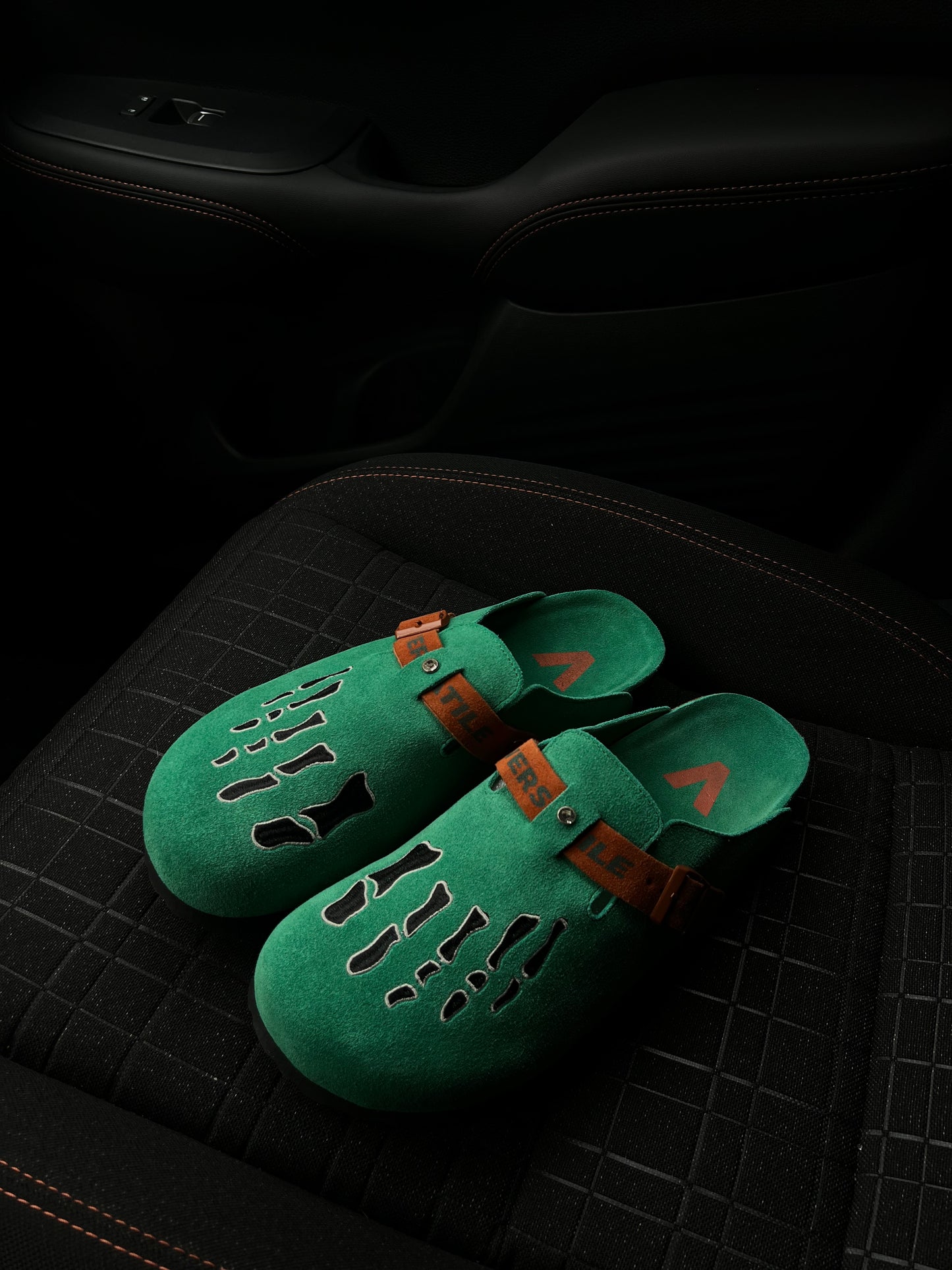 GREEN SKELETON CLOGS