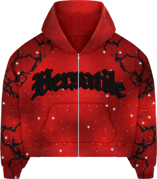 RED BLING ZIP UP HOODIE