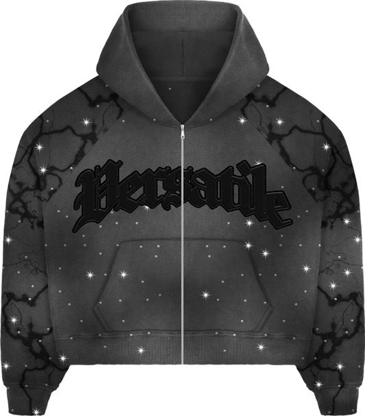 GREY BLING ZIP UP HOODIE