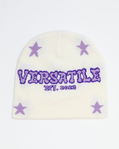 WHITE & PURPLE BEANIE